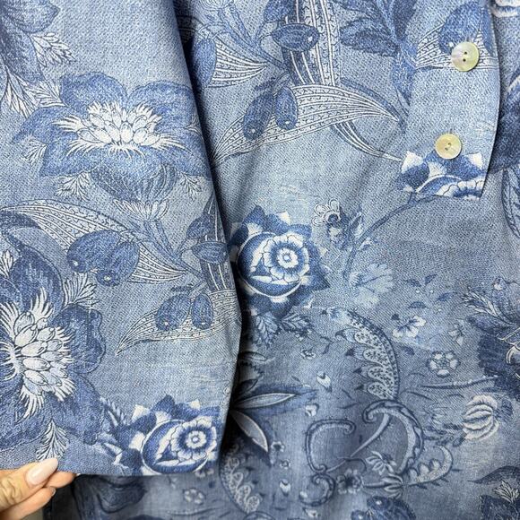 Hinson Wu Charlotte Passionflower Blue Button 3/4 Sleeve Print Dress Womens - Picture 5 of 12